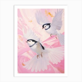 Pink Ethereal Bird Painting Carolina Chickadee 1 Art Print