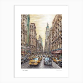 New York United States Drawing Pencil Style 2 Travel Poster Art Print