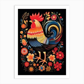 Folk Bird Illustration Rooster 1 Art Print