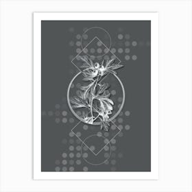 Vintage Morocco Hawthorn Flower Botanical with Line Motif and Dot Pattern in Ghost Gray n.0112 Art Print