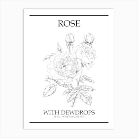 Rose With Dewdrops Line Drawing 3 Poster Art Print