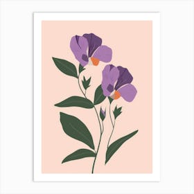 Purple Flowers On A Pink Background Art Print