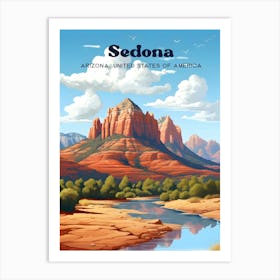 Sedona Arizona USA Mountain Travel Art Illustration Art Print