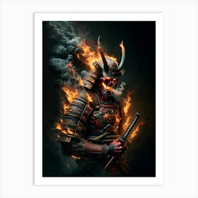 Samurai In Flames Art Print