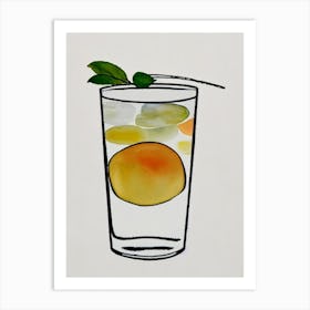 Lynchburg Lemonade Minimal Line Drawing With Watercolour Cocktail Poster Art Print