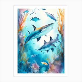 Shark Close Up 4 Watercolour Art Print