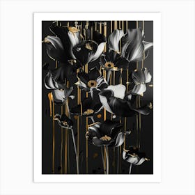 Black And Gold Flowers 11 Art Print