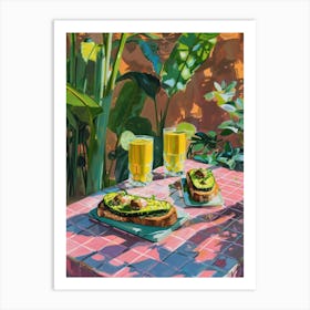 Pink Breakfast Food Avocado Toast And Smoothie 4 Art Print