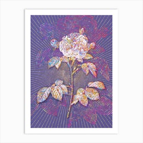 Geometric Vintage Rosa Alba Mosaic Botanical Art on Veri Peri n.0360 Art Print