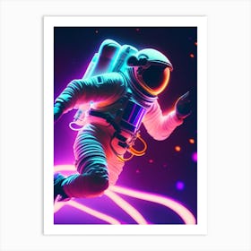 Astronaut In Spacesuit Dancing Neon Nights Art Print