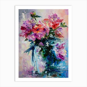 Red flowers in vase Oil Painting Art Print