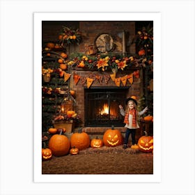 Autumn Decor Layout Integrates Thanksgiving And Halloween Themes Spooky Pumpkins Nestled Between C (2) Art Print