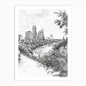 Skyline Austin Texas Black And White Drawing 2 Art Print