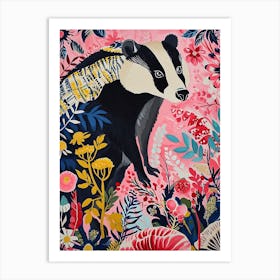Floral Animal Painting Badger 1 Art Print