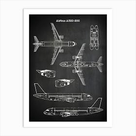 Airbus 320 200 Airplane Decor Aircraft Decor Plane Decor Airplane Art Airplane Print Airplane Blueprint Airplane Art Va3201 Art Print