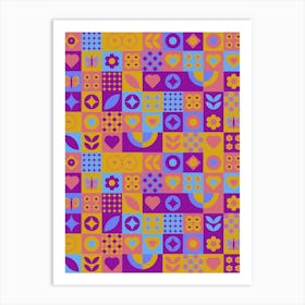 St. Valentines Day geometric neon synthwave pattern - abstract poster 1 Art Print