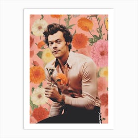 Harry Styles Pink Flower Collage 3 Art Print