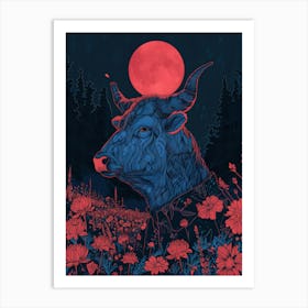 Bull In The Field Art Print