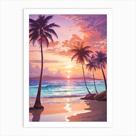 Sunset At The Beach Print Art Print