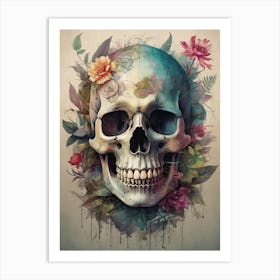 Floral Skull Vintage Painting (52) Art Print