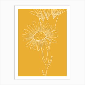 Mustard Yellow Floral Line Drawing Art Print