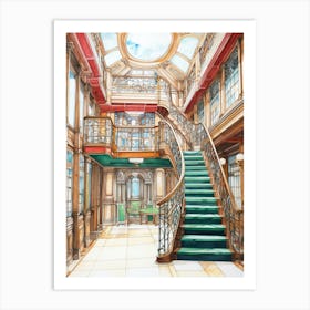 Titanic Interiors Bright Pencil Drawing 1 Art Print
