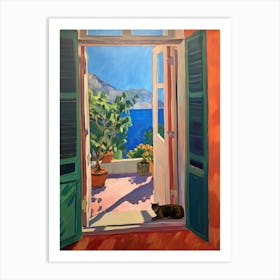 Open Window With Cat Matisse Inspired   Style Amalfi Coast 4 Art Print