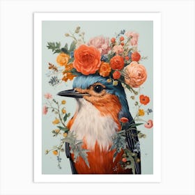 Bird With A Flower Crown European Robin 3 Art Print