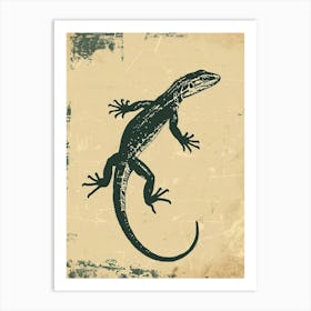 Forest Green Skinks Lizard Blockprint 4 Art Print