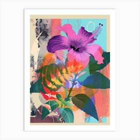 Hibiscus 2 Neon Flower Collage Art Print