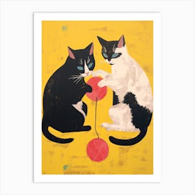 Two Cats Playing With Yarn Art Print