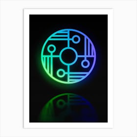 Neon Blue and Green Abstract Geometric Glyph on Black n.0332 Art Print
