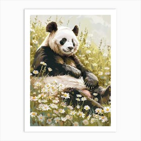 Giant Panda Resting In A Field Of Daisies Storybook Illustration 9 Art Print