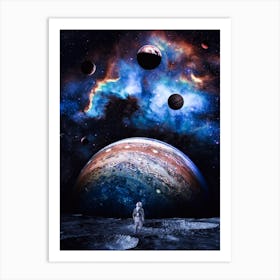 Astronaut Looking Jupiter On Moon 1 Art Print