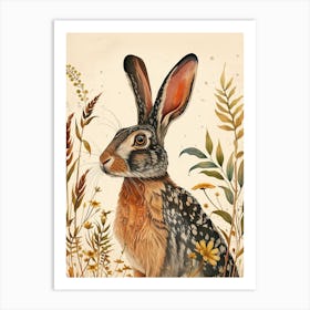 English Spot Blockprint Rabbit Illustration 1 Art Print
