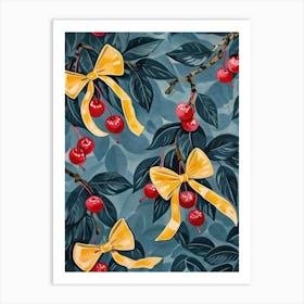 Cherries And Yellow Bows 1 Pattern Art Print