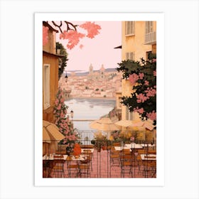 Nice France 1 Vintage Pink Travel Illustration Art Print