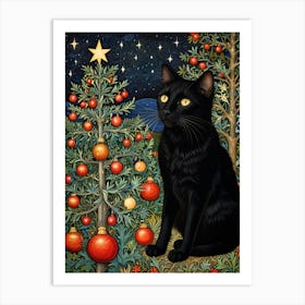 William Morris Black Cat With Christmas Tree Art Print