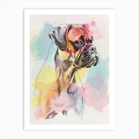Boxer Dog Pastel Watercolour Line Drawing 2 Art Print