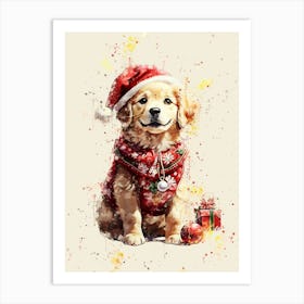 christmas dog watercolor Art Print