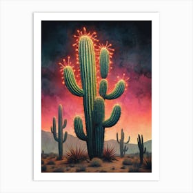 Neon Cactus Glowing Landscape (30) Art Print