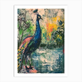 Peacock By The Pond Wild Brushstrokes 4 Art Print