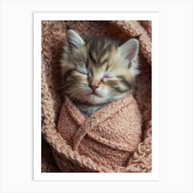 Kitten Sleeping In A Blanket Art Print