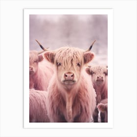 Highland Cow In The Snow Realistic Pink Photography 3 Art Print