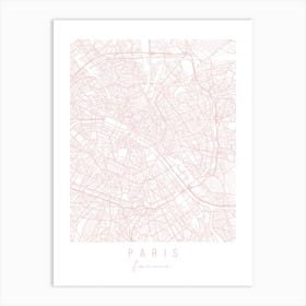 Paris France Light Pink Minimal Street Map Art Print