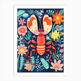 Summer Lobster And Flowers Illustration 1 Art Print