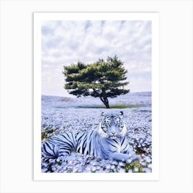 Purple Tiger In Flowers Meadow Art Print