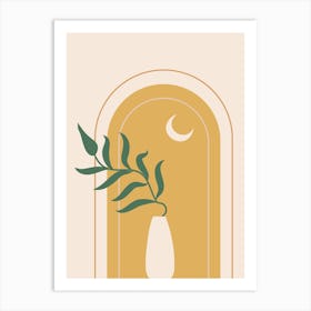 Moon And Plant In A Vase Art Print