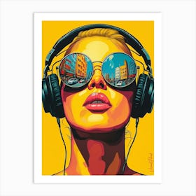 Urban Girl With Headphones Pop Art Art Print