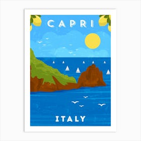 Capri, Italy — Retro travel minimalist art poster 1 Art Print